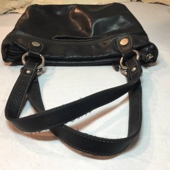 FOSSIL Black Super Soft Leather Satchel Zip Handbag Dbl Strap 13"x10" - Picture 3 of 16